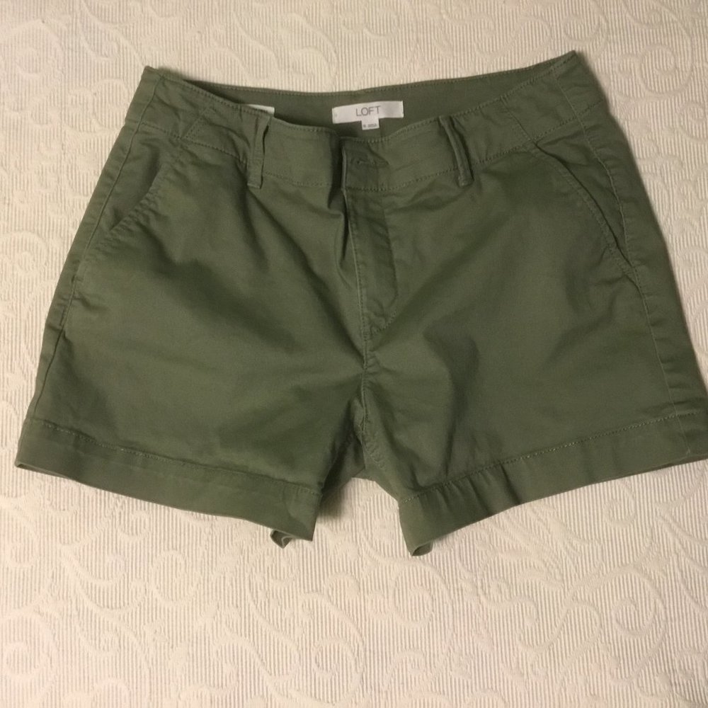 Loft Washed Twill Olive Green Women's Shorts Size 6